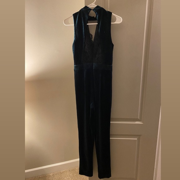 Dark Green Velvet Jumpsuit - Picture 2 of 5